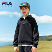 新款 FILA斐乐儿童童装 加绒保暖卫衣2025年冬季 男女童套头翻领上衣
