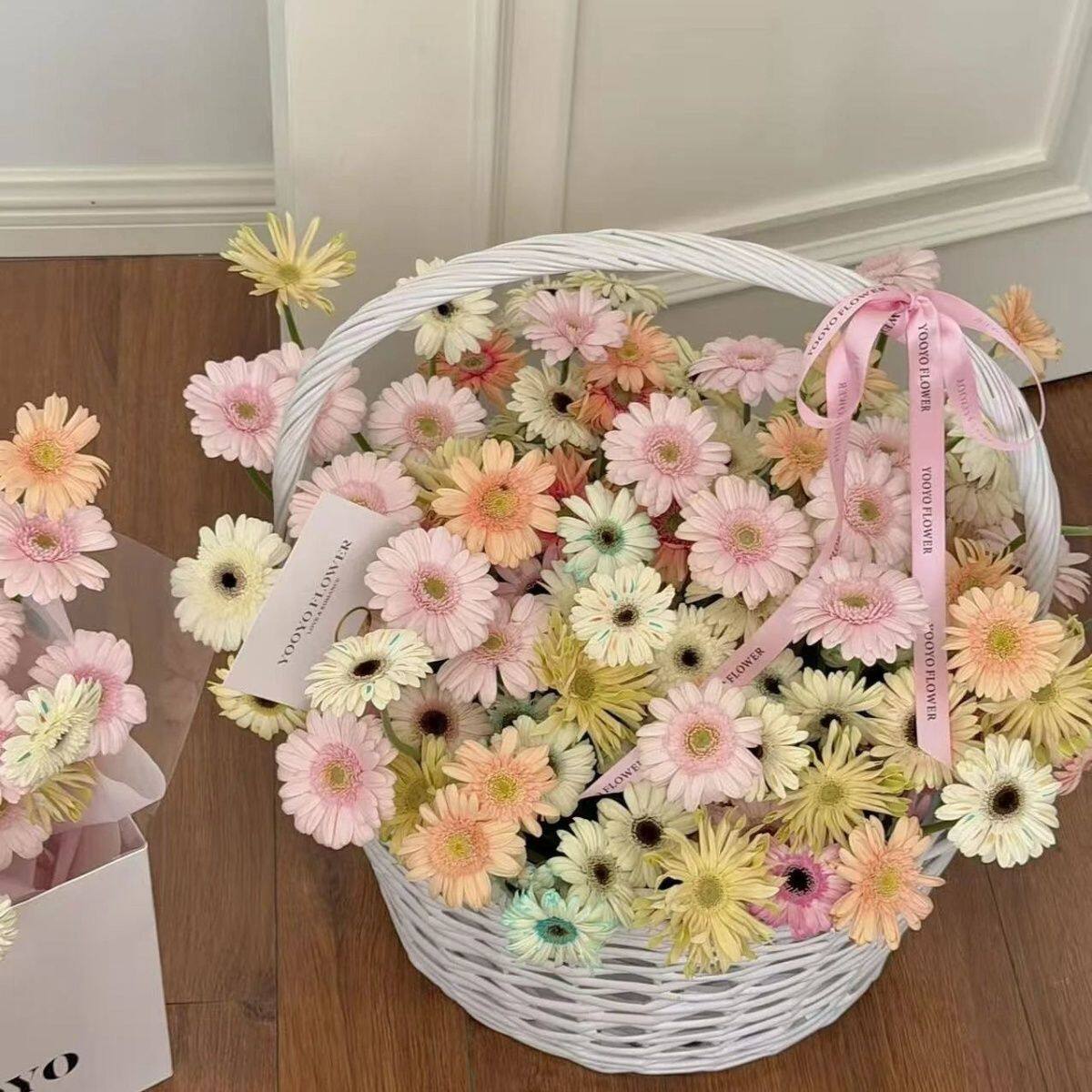 手工编织花篮diy材料包白色圆形藤编花篮送闺蜜女友礼品篮装饰篮