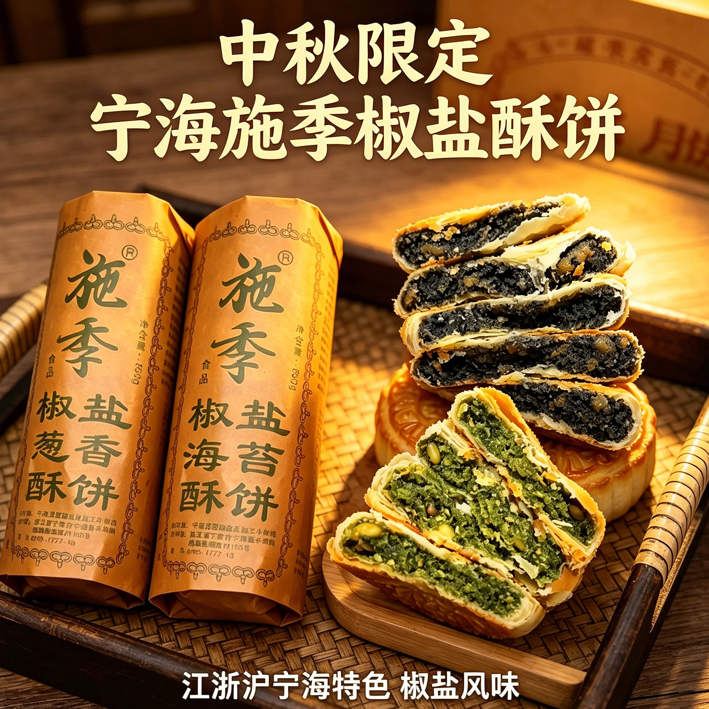 宁海施季椒盐酥饼浙江特产香葱海苔老月胼手工月饼酥皮糕点中秋节