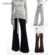 SOKESOKE 显瘦喇叭卫裤 宽腰罗纹 设计感撞色腰绳