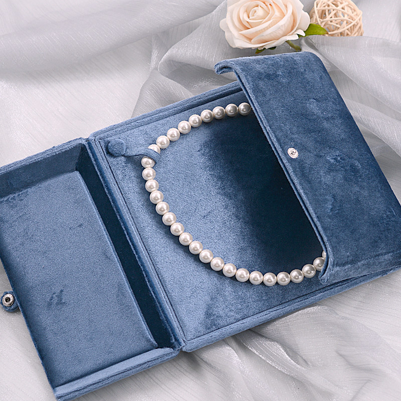 雾蓝色绒面首饰盒双开门式珍珠项链收纳盒轻奢珠宝盒,收纳整理,首饰盒,淘宝优惠券,粉丝福利购,淘宝优惠卷