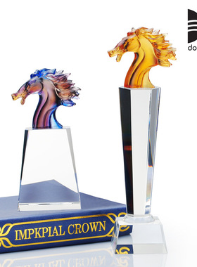 东南大气水晶琉璃马头奖杯奖牌厂家直销免费刻字企业年会员工纪念