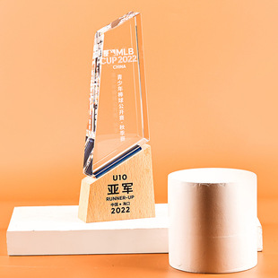 东南斜冰山水晶实木奖杯企业晚会典礼赛事活动颁奖优秀员工礼品