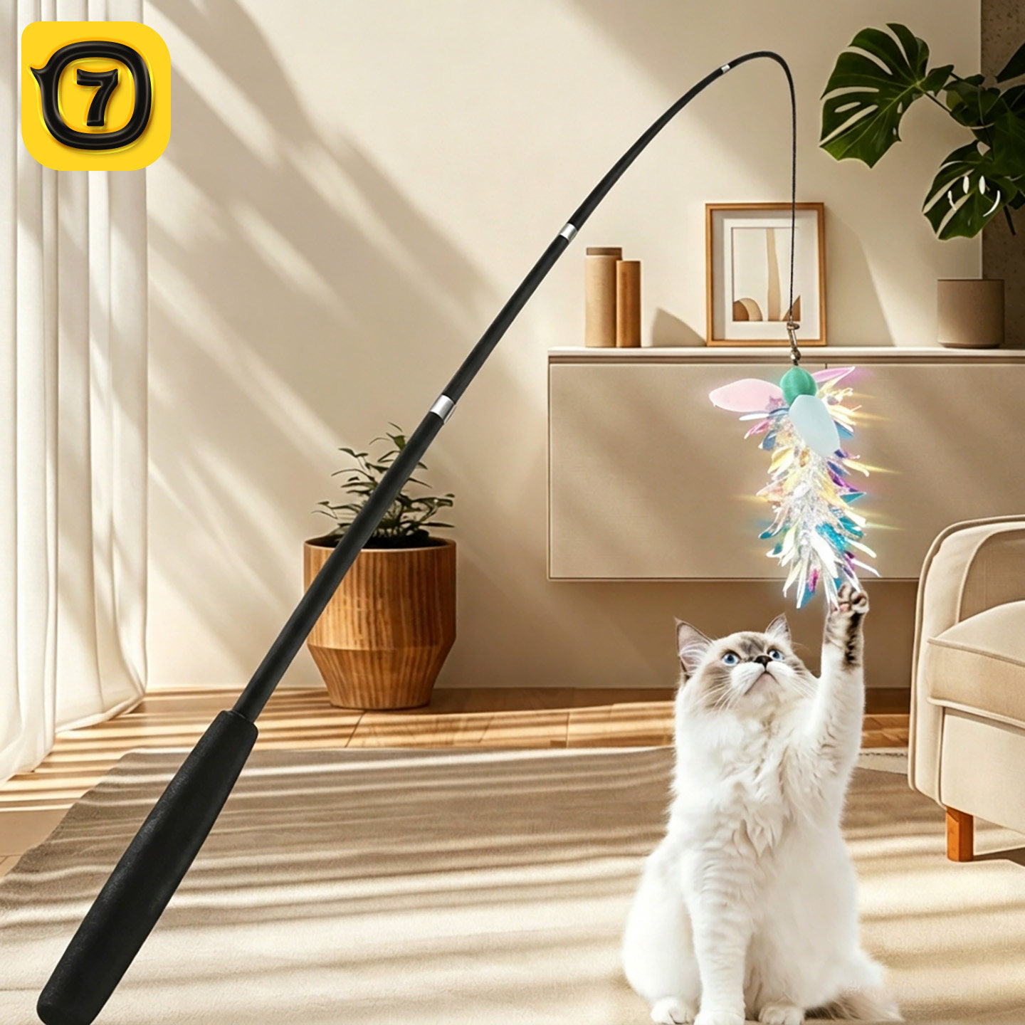 柒哦逗猫棒长杆可伸缩猫玩具羽毛超长自嗨幼猫钓鱼竿钢丝耐咬用品