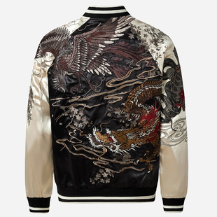 龍頂SUKAJAN东方四神兽重磅刺绣国风夹克外套横须贺丝卡将棒球服