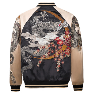 龍頂SUKAJAN 月龙重磅刺绣棒球服国风夹克外套横须贺丝卡将神兽