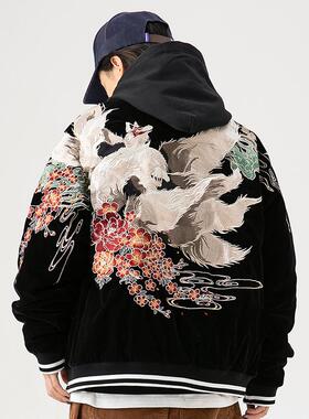 skajan司卡将青丘九尾重工刺绣棒球服春秋国潮男女