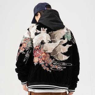 skajan司卡将青丘九尾重工刺绣棒球服春秋国潮男女