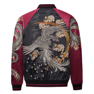 龍頂SUKAJAN 山海经国风夹克外套横须贺棒球服 朱雀神兽重磅刺绣