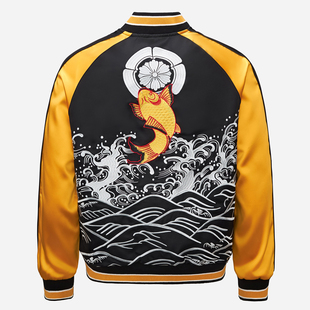 龍頂SUKAJAN 鲤鱼海蓝夹克外套横须贺司卡将缎面棒球服 重磅刺绣