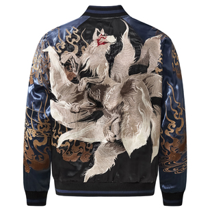 龍頂SUKAJAN九尾青丘刺绣山海经神兽夹克外套重磅横须贺棒球服秋