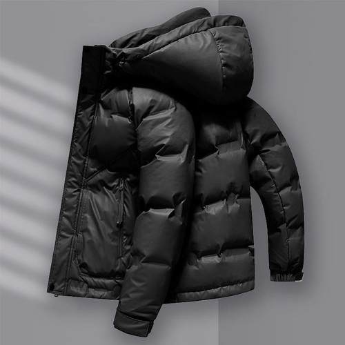 IT ins潮牌连帽羽绒服男士冬季免洗防泼水PU皮休闲轻薄白鸭绒外套