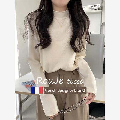 Rouje Tusse秋冬羊毛针织底衫女士羊绒衫宽松纯色简单上衣