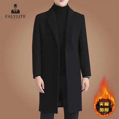 FALVLITE秋冬季中长款羊毛呢大衣男休闲呢子外套加厚韩版纯色风衣