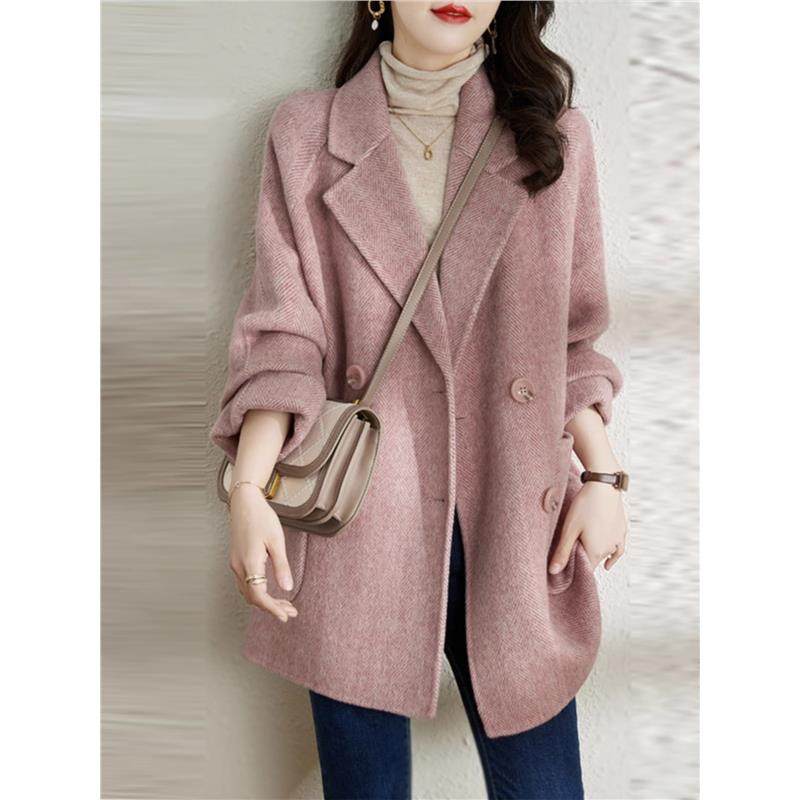 潮牌大码女装中长款西装外套女春秋季微胖mm韩版宽松显瘦呢子大衣