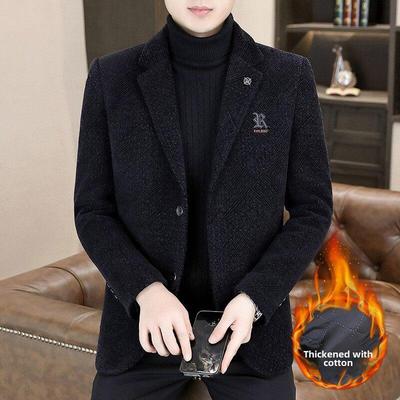 西装外套男冬季加棉加厚保暖短款毛呢时尚刺绣小西服休闲呢子夹克