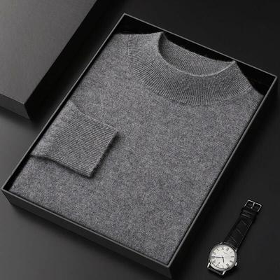 秋冬季半高领高端羊绒衫男100纯山羊绒中年套头宽松针织打底毛衣