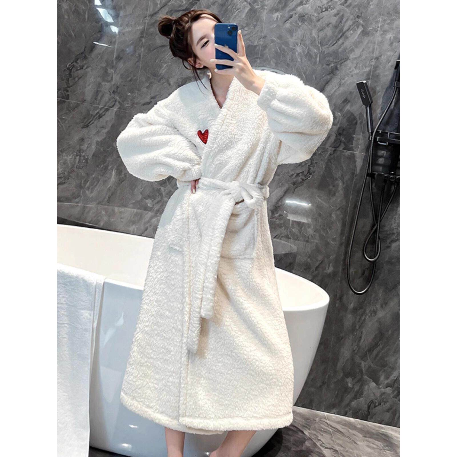 睡袍女冬季中长款珊瑚绒睡衣2024新款加绒加厚法兰绒性感浴袍秋冬