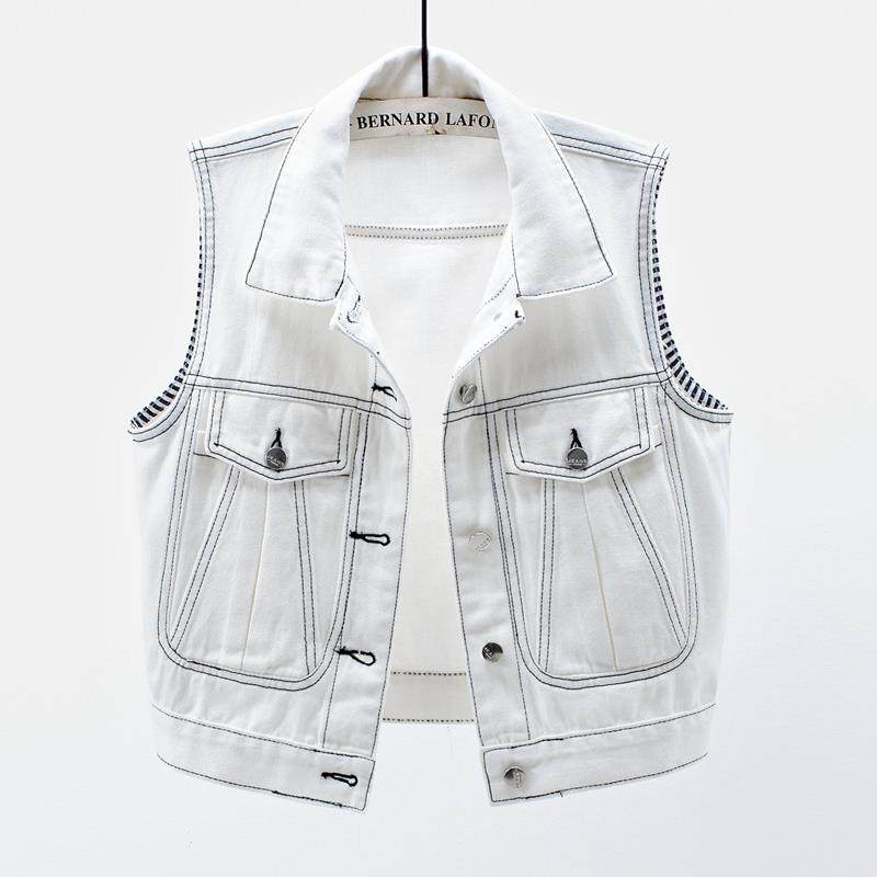 欧洲站2025年春秋新款无袖牛仔马甲女短款夹克背心大口袋坎肩上衣