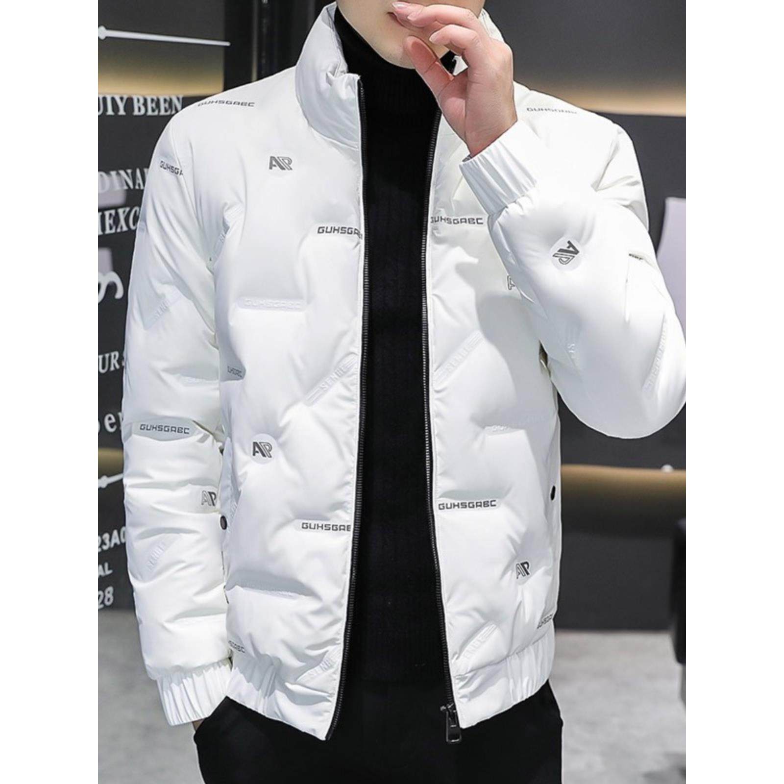 高端白色羽绒服男士短冬2025新时尚品牌休闲大码男士立领轻夹克