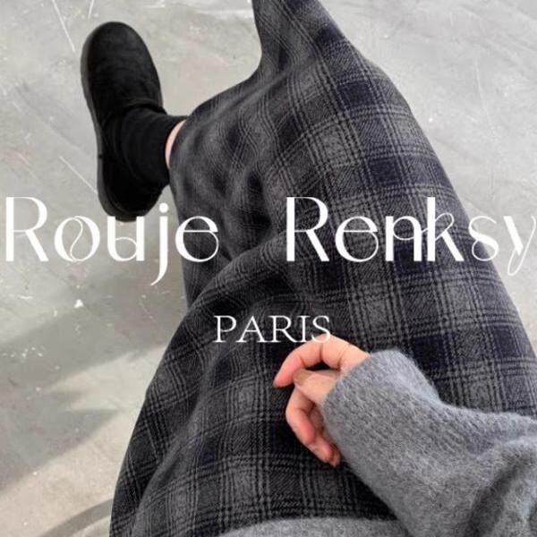 法国rouje renksy毛呢格子裙A字半身裙女秋冬季格纹高级感直筒裙