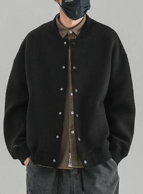it neith BIAS潮牌春秋棒球领外套男黑色痞帅上衣宽松棒球服夹克