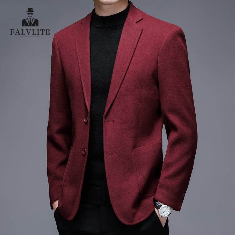 FALVLITE秋冬男本命年商务外套男大红色单西时尚潮流西服休闲西装