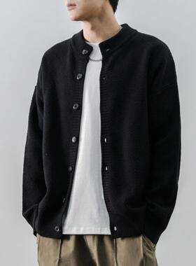 it neith BIAS潮牌黑色针织开衫男士春秋季宽松毛衣休闲夹克外套