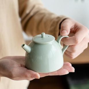 宋青釉小茶壶陶瓷功夫茶具家用单壶过滤球孔复古手工泡茶器小墩壶
