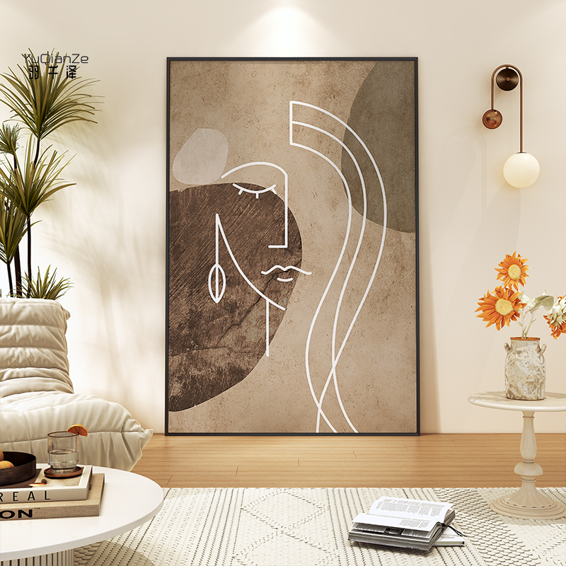 人物线条抽象入户玄关装饰画客厅落地画酒店楼梯间挂画走廊过道画