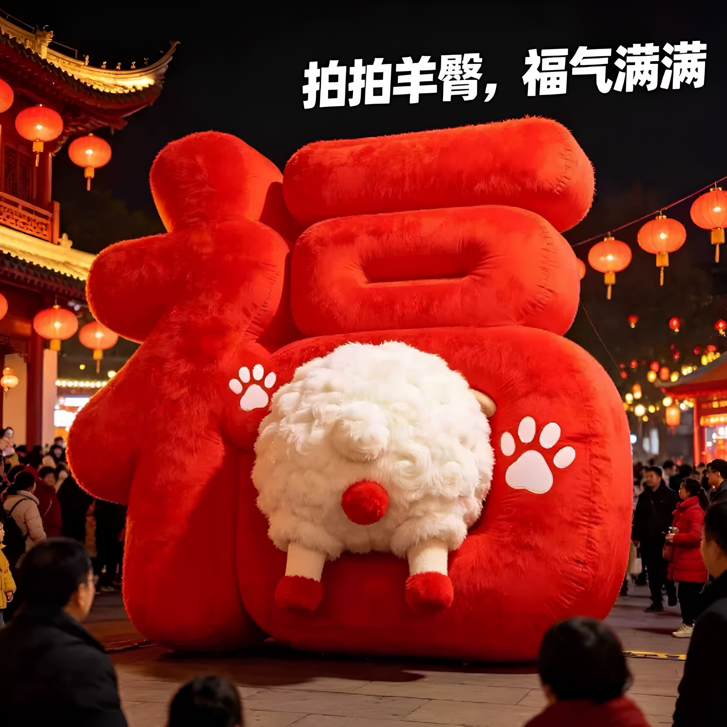 羊年福字毛绒薅羊毛气模美陈摆件文旅商场元旦创意互动拍照打卡点