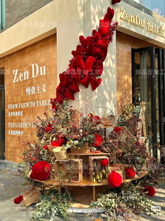 2026新年红色爱心瀑布装饰品打卡点氛围布置道具橱窗背景墙美陈设