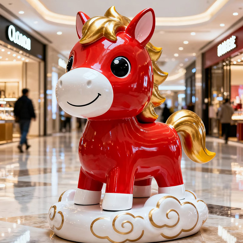 2026马年玻璃钢雕塑卡通生肖摆件