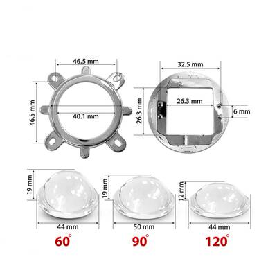 光学玻璃透镜LED大功率灯珠44MM50MM反光杯聚光60度90度120三件套