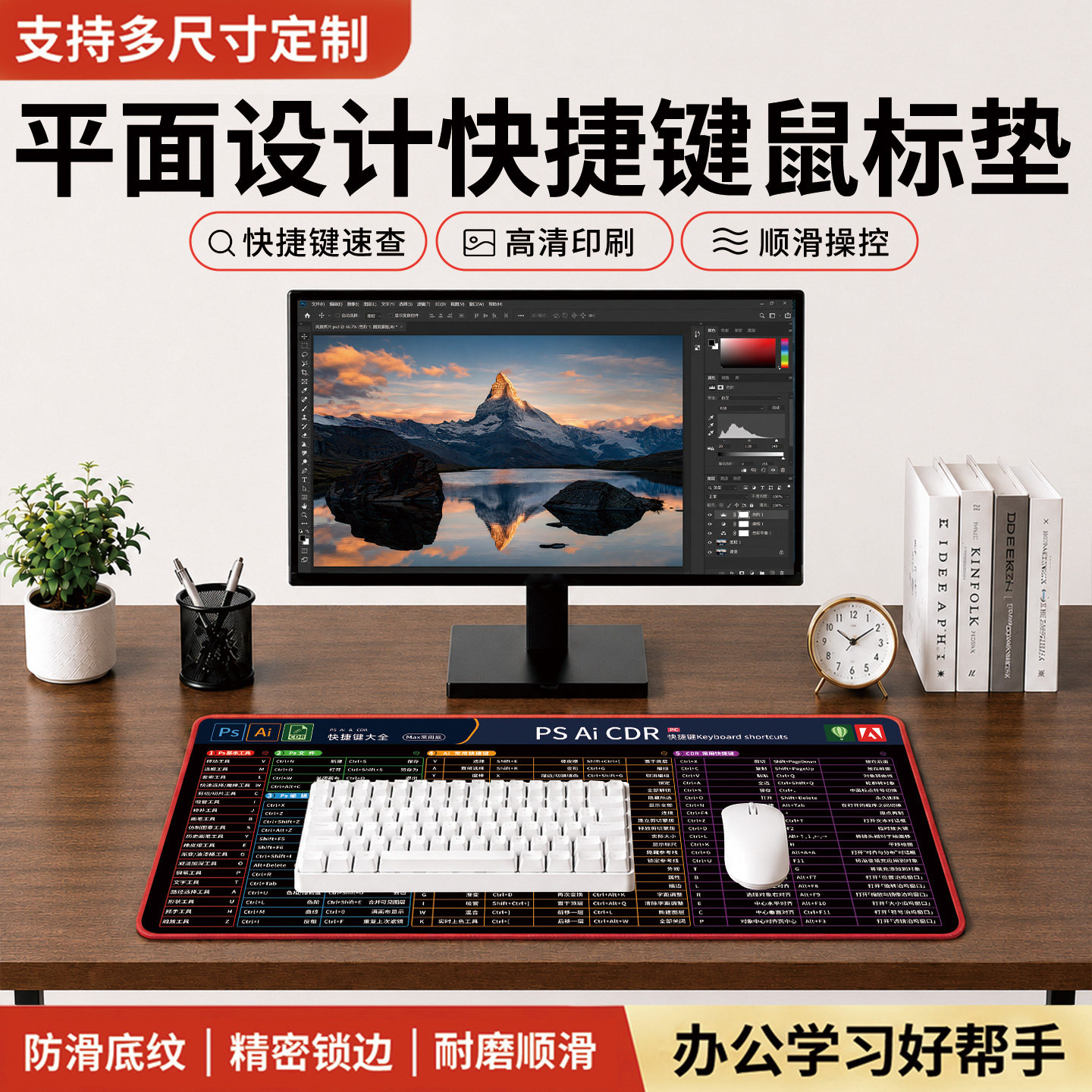 平面设计快捷键鼠标垫 加大加厚锁边PS AI CDR快捷键电脑桌面垫子 - 实物图