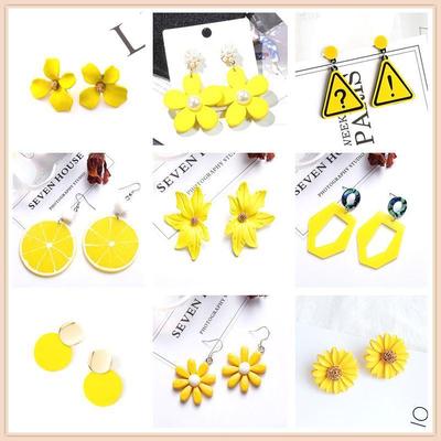 Yellow Color Drop Earrings for Women nd Summer Flower Heart