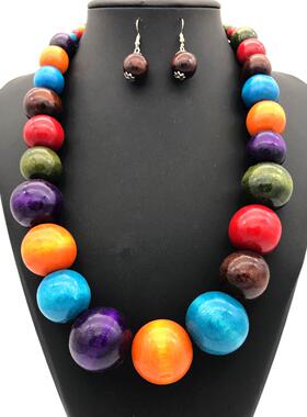 color wood beads necklace suit women jewelry民族风木珠项炼