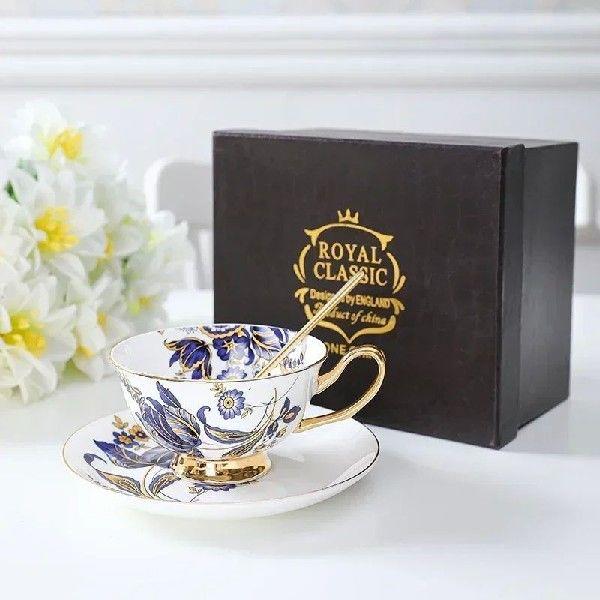 British Style Ceramic Flower Bone China Coffee Cup and