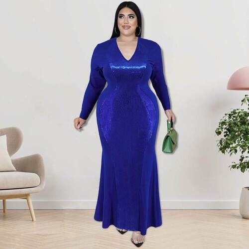 Plus size fat women's clothing sexy v neck long dress re