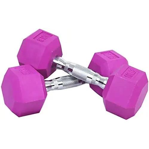 Signature Fitness Colored Rubber Encased Hex Dumbbell, Pairs