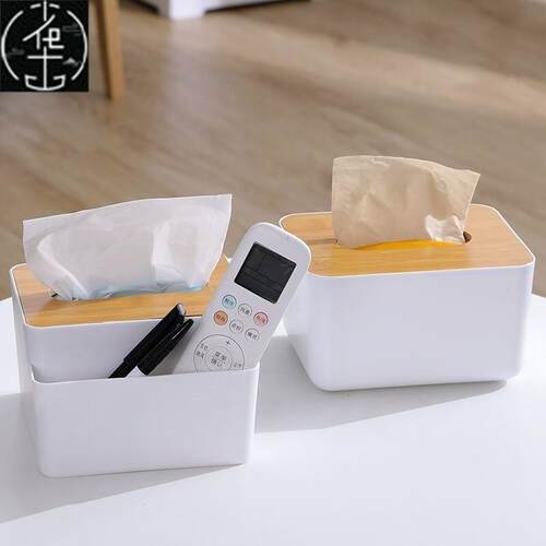 tissue box room paper storage napkin holder 收纳竹盖纸巾盒