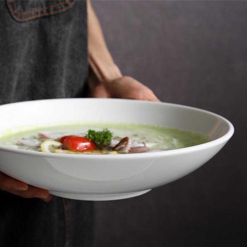 25CM Western style ceramic white soup bowl 30CM salad bowl