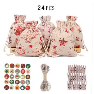 linen Christmas gold cotton stamping with and bags gift