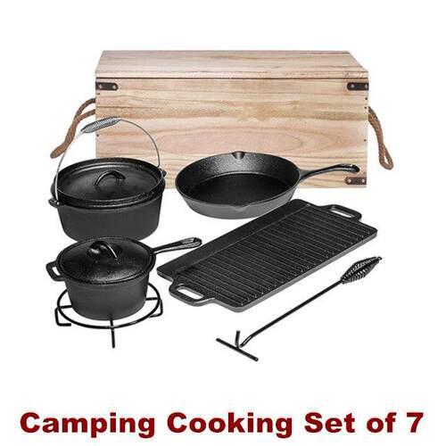 Cast Iron Pots Pans Dutch Oven Camping Cooking Set Grill