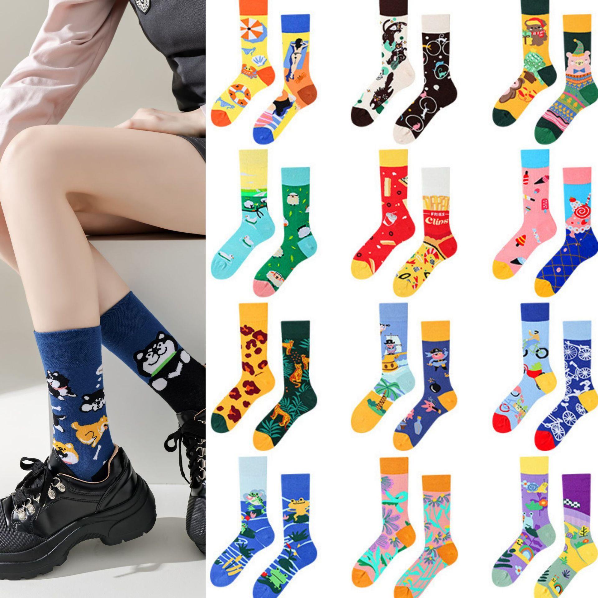 Wacky AB Crew Socks Fun Left Right Pattern School Socks