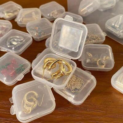 48 Mini Plastic Storage Box Transparent Square Box Earrings