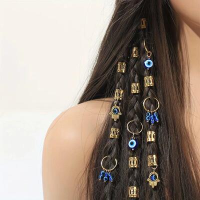 16pcs Evil Eye Design Alloy Hair Braids Ring - Dreadlock Hai