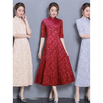 Chinese Retro Dress Satin Cheongsam Qipao For Women Chinese