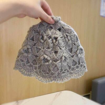 Handmade Crochet Flower Hat Cover Gray Hair Headdress Coveri