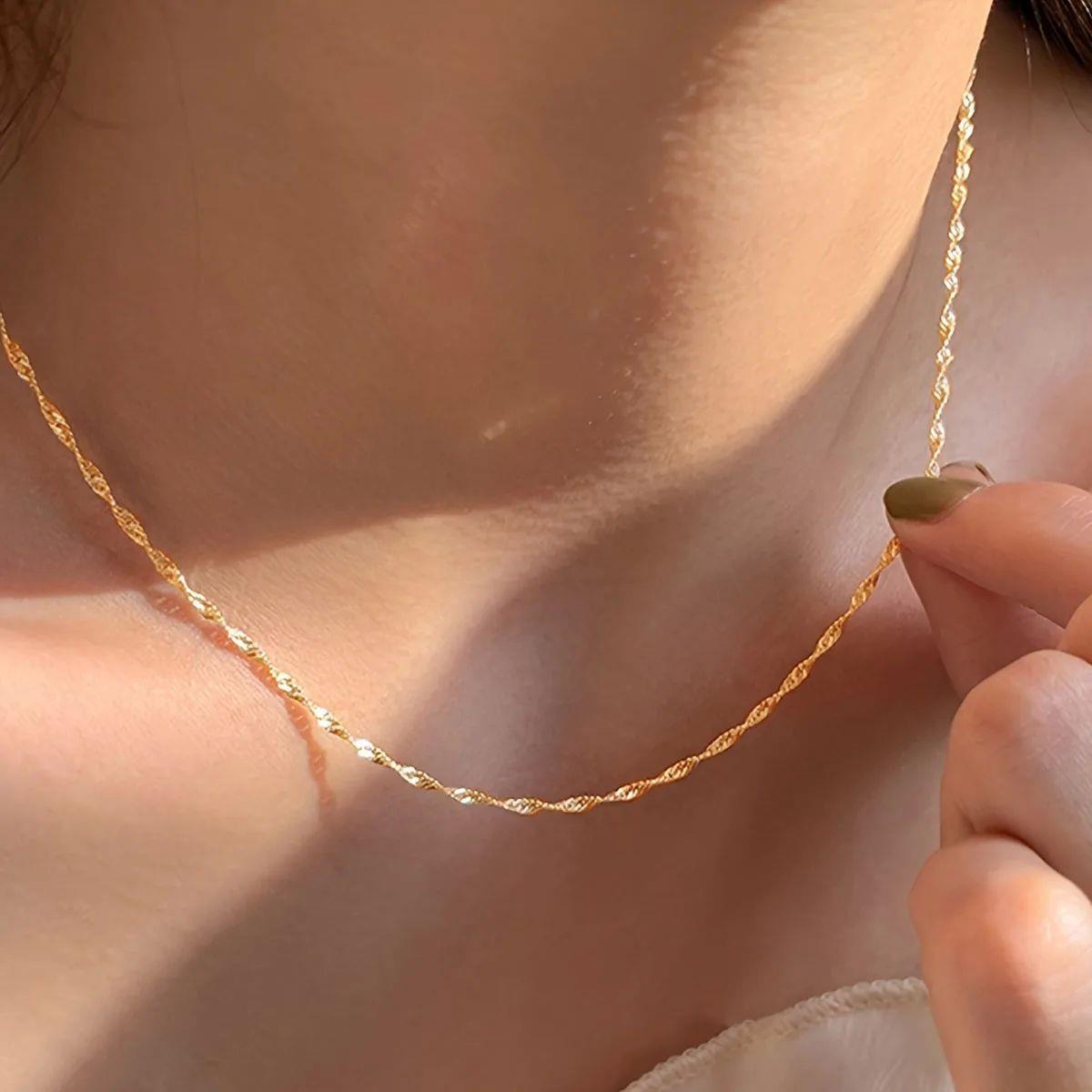 Exquisite Gold Plated Stainless Steel Thin Chain Necklace fo